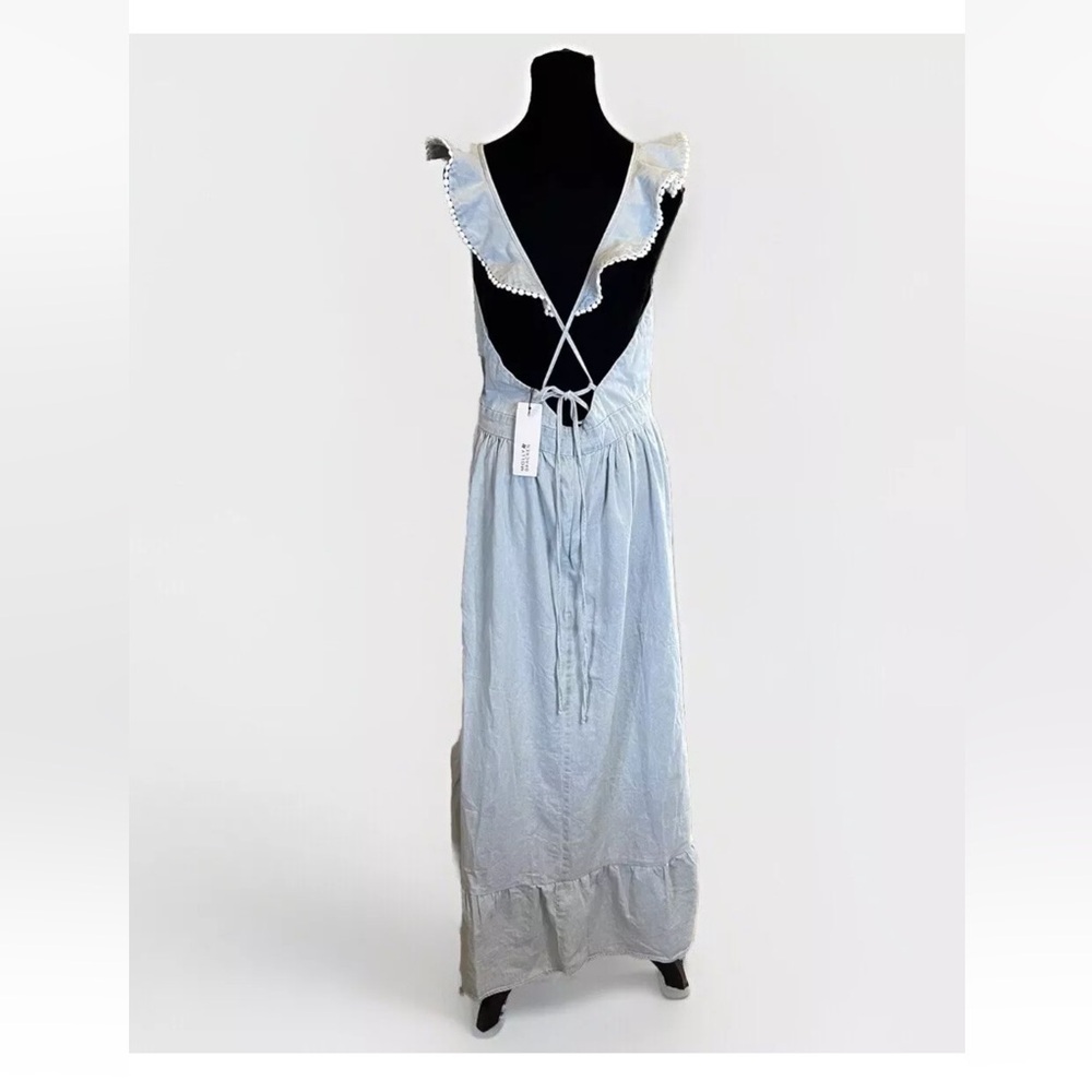 Molly Bracken Maxi Dress Light Denim Coquette Country Western Ruffle Boho Sz XL - Picture 2 of 16